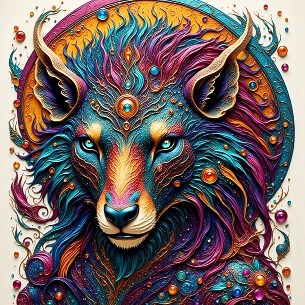 Abstract Stained Glass Beast in Zentangle Style