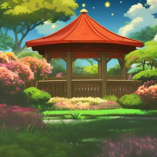 Night Garden Gazebo in Anime Style