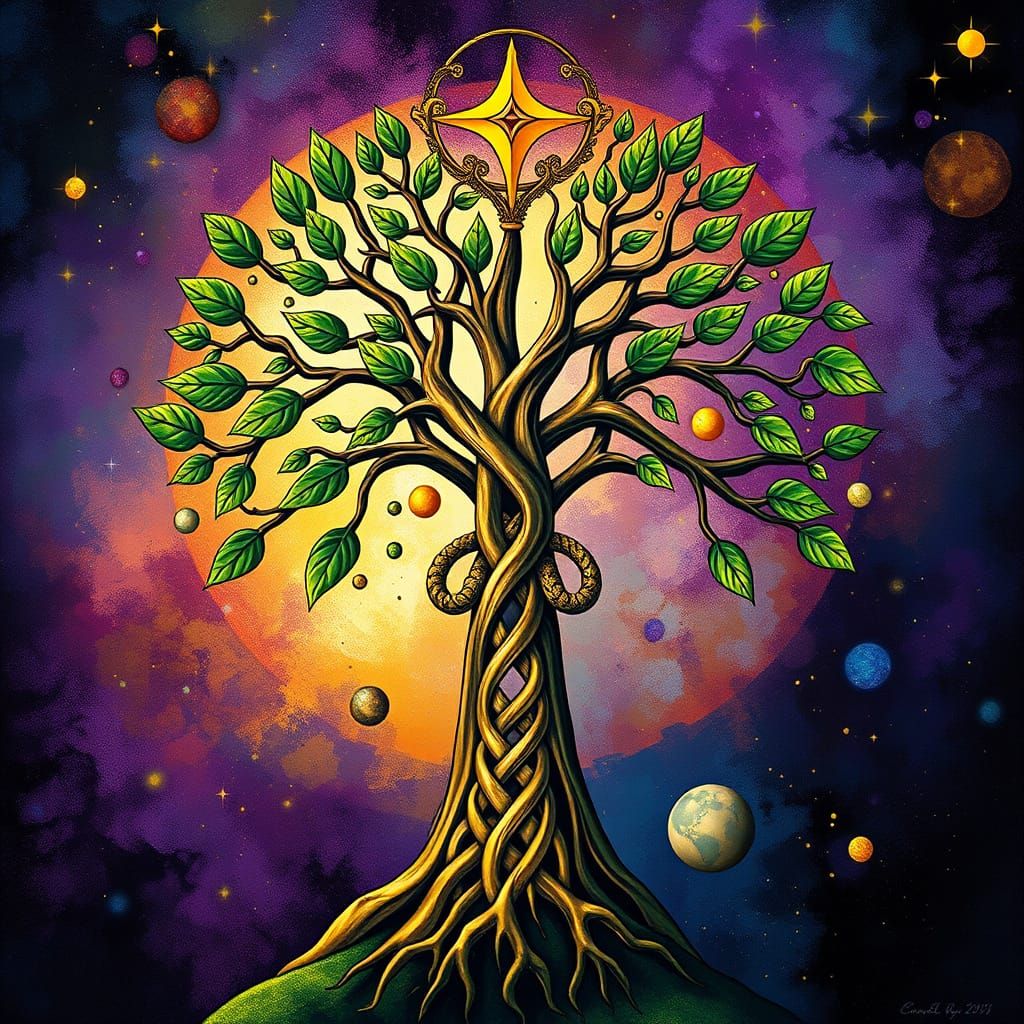 Art Nouveau Celtic Knot Heart Rooted in Ash Tree Magic