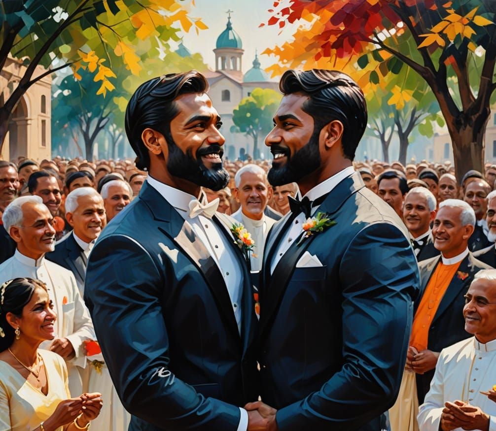 Gay Wedding with Two Grooms Exchanging Vows