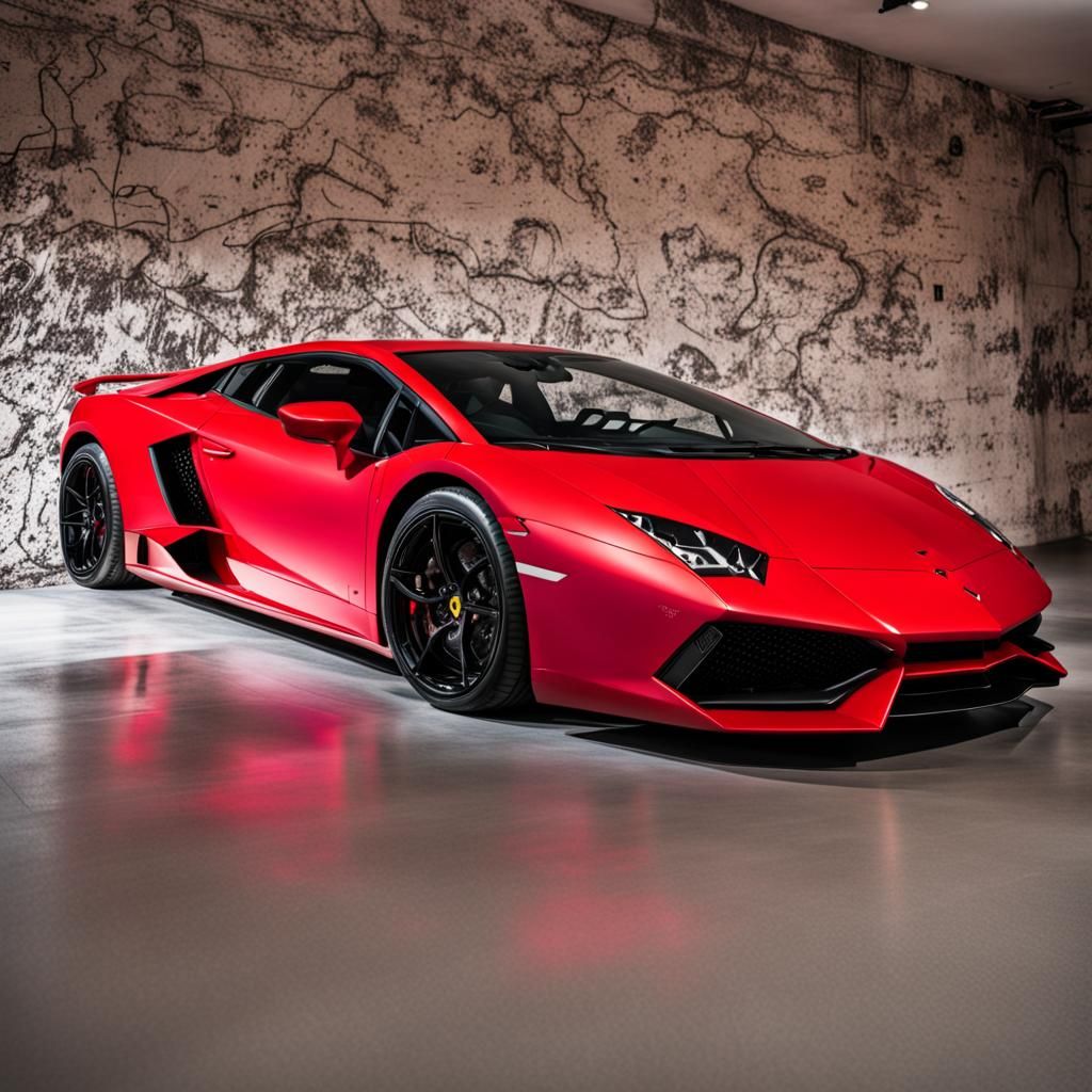 Red Lamborghini Etched on Wall