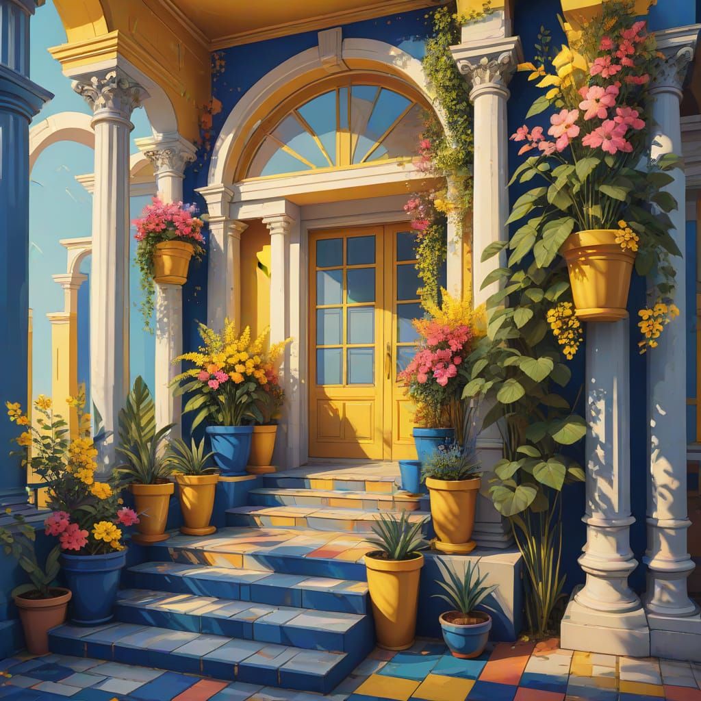 Vibrant Porch Scene in Pop Art Style