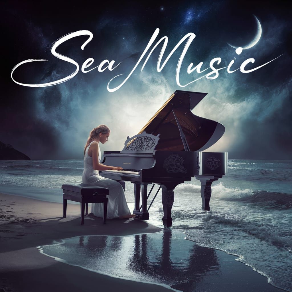 Ethereal Piano Player Under Cosmic Sky