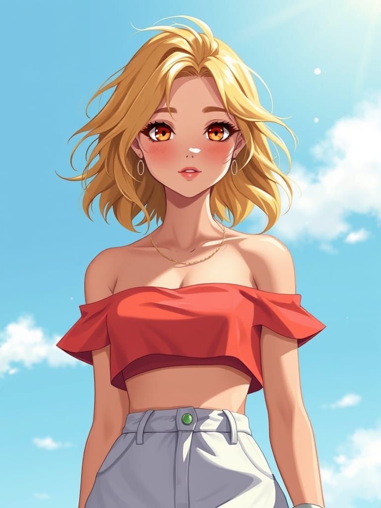 Anime Portrait of Carefree Woman in Vibrant Colors