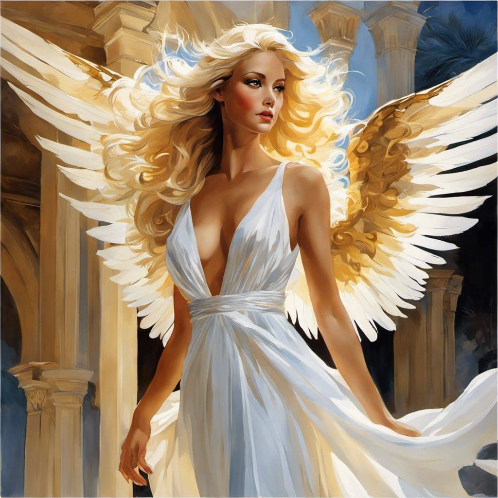 Angel in White Gown on Sunny Day