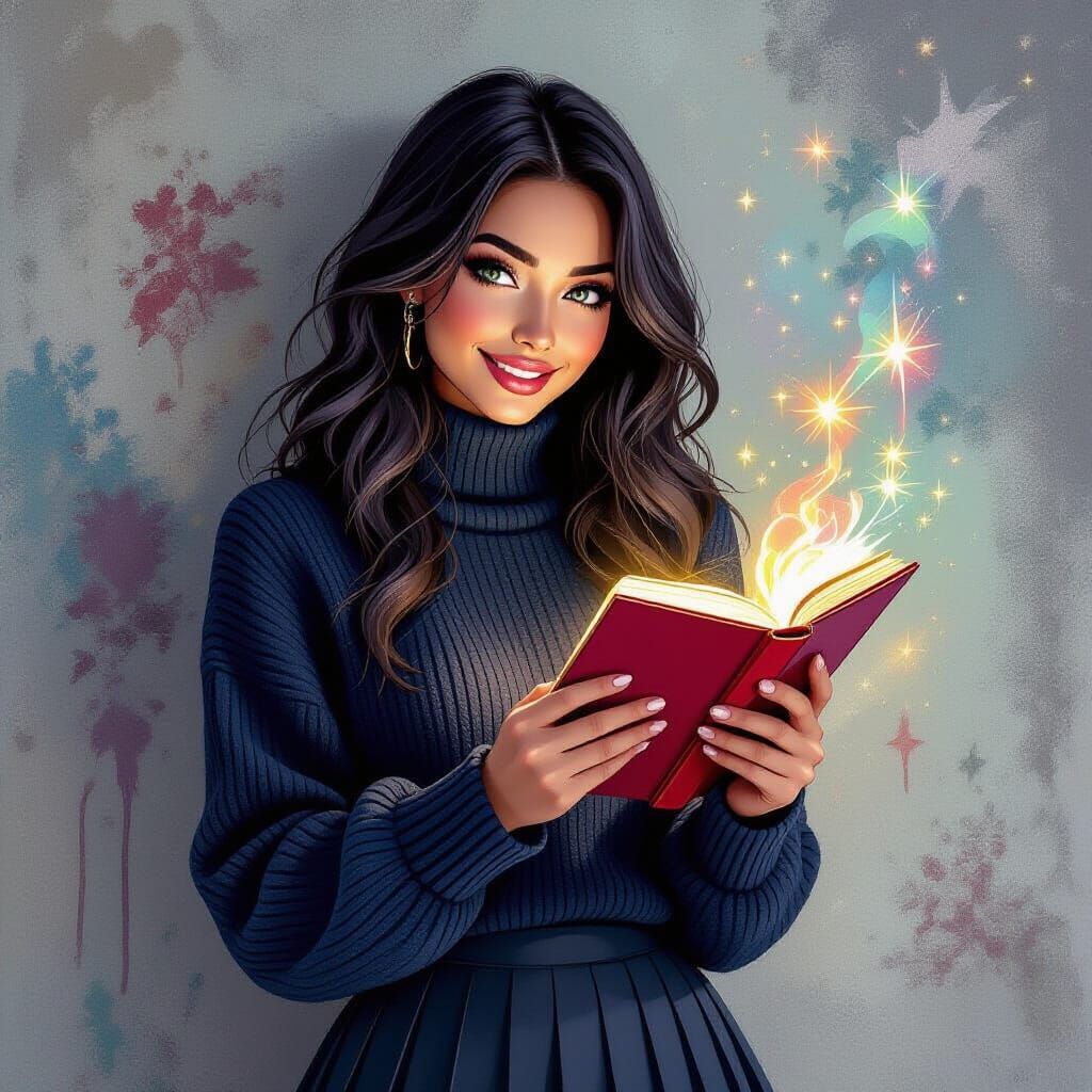 Woman With Hourglass Figure Reads Glowing Dream Book