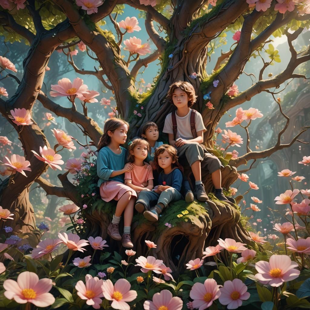 Children in Flower: Surreal Matte Painting