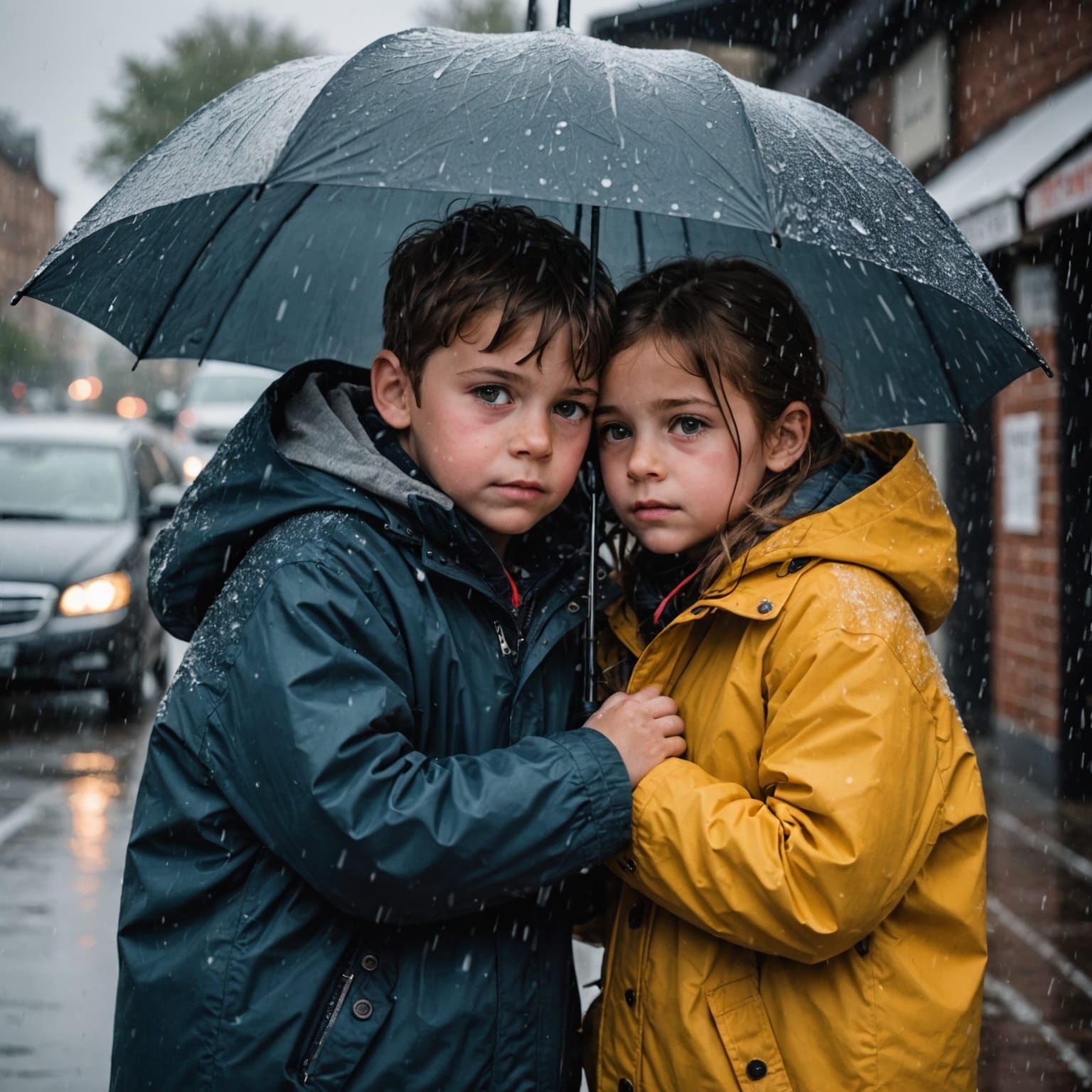 Couple Seeking Warmth in the Stormy Night