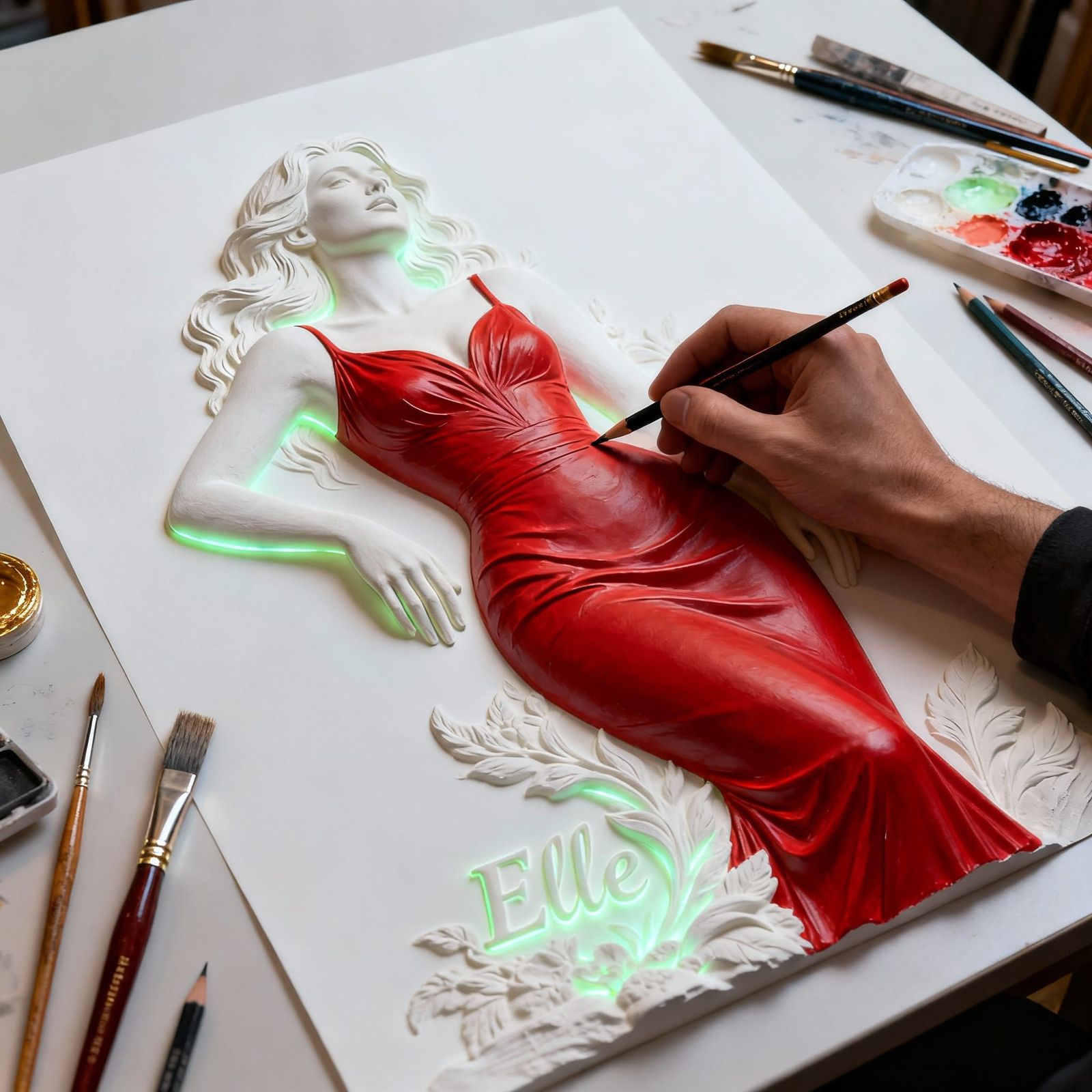 Master Artist Creates Lifelike Bioluminescent Woman Relief
