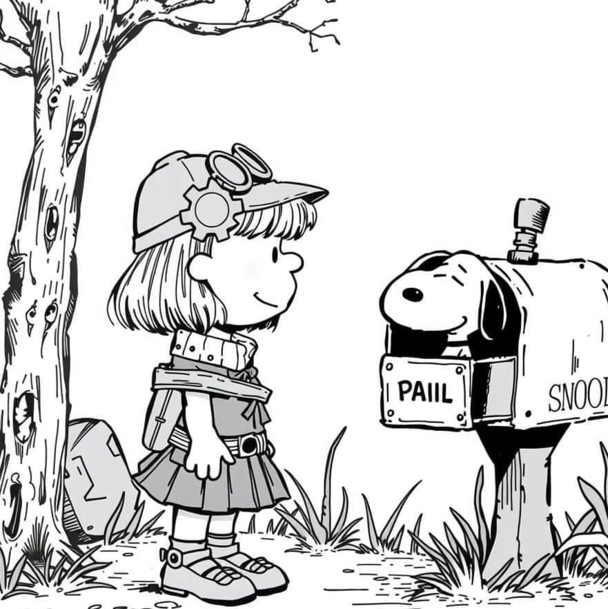 Steampunk Girl Discovers Snoopy in a Mailbox