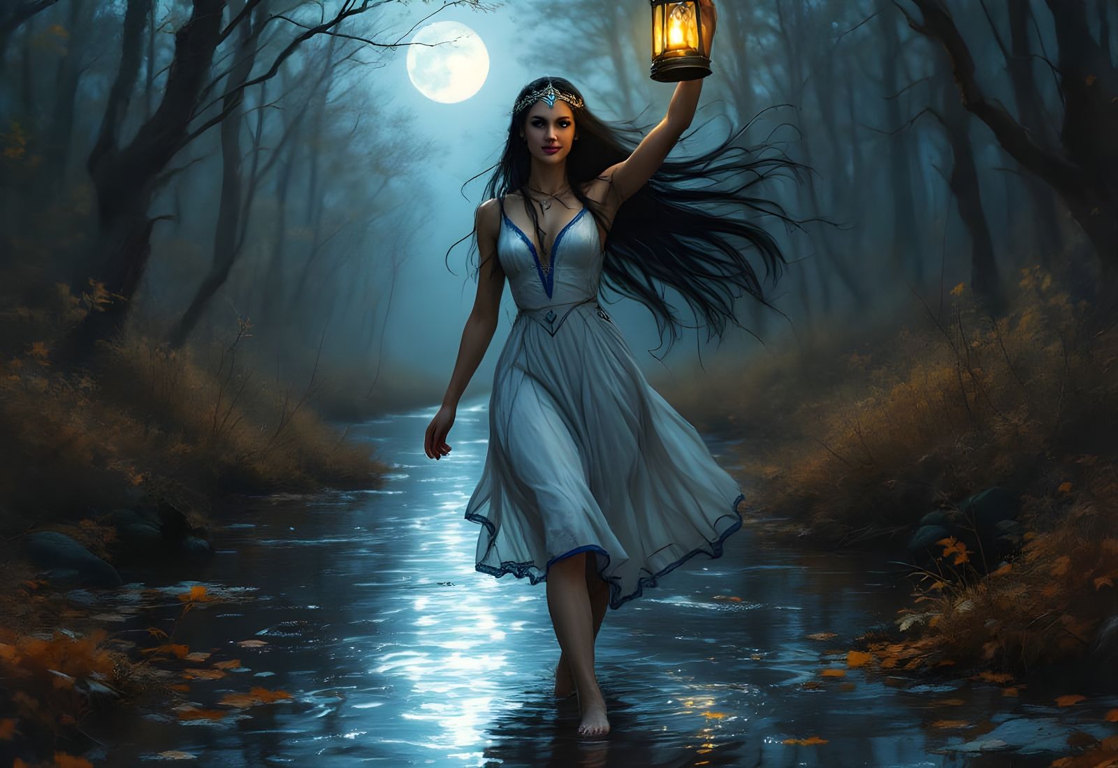 Vör: Norse Goddess Walking in Autumn Stream