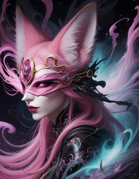 Maximalist Pink Fox-Girl in Cosmic Maelstrom