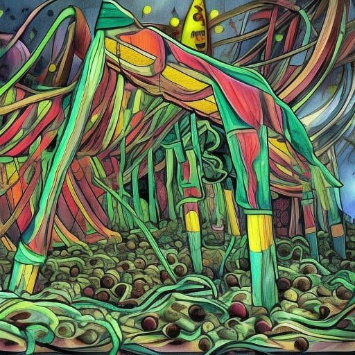 Potatoes, Spaghetti, and Death in Candyland Gouache Swirls