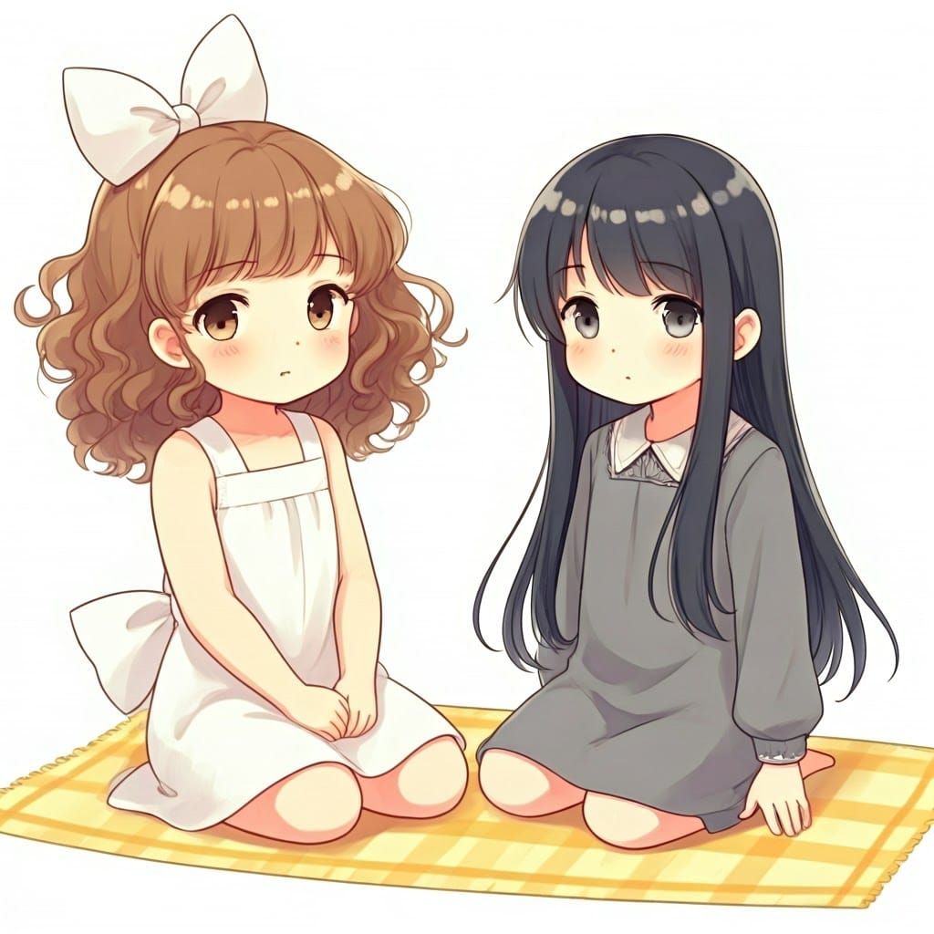 Two Cute Anime Girls on a Picnic Blanket