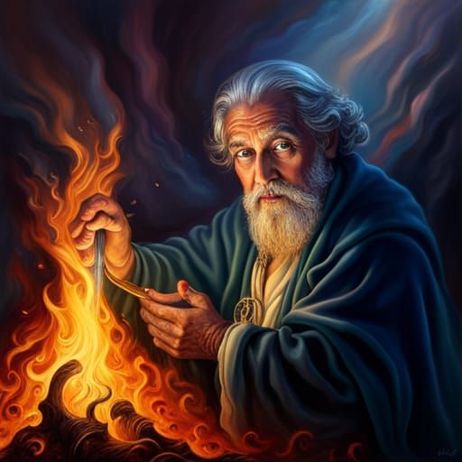 Dark Wizard Casting Fire Magic in Fantasy Art
