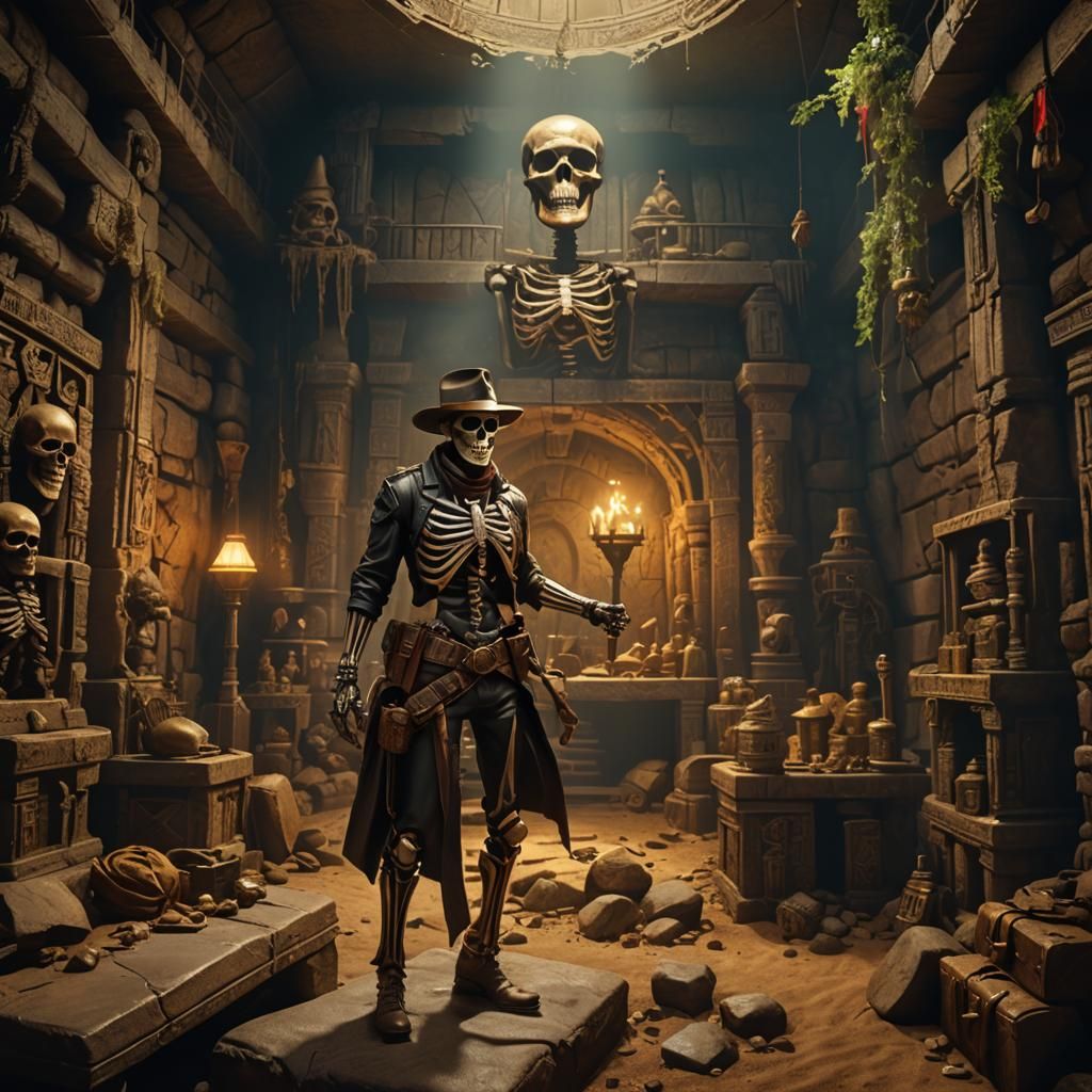 Indiana Bones in Ancient Pyramid Chamber