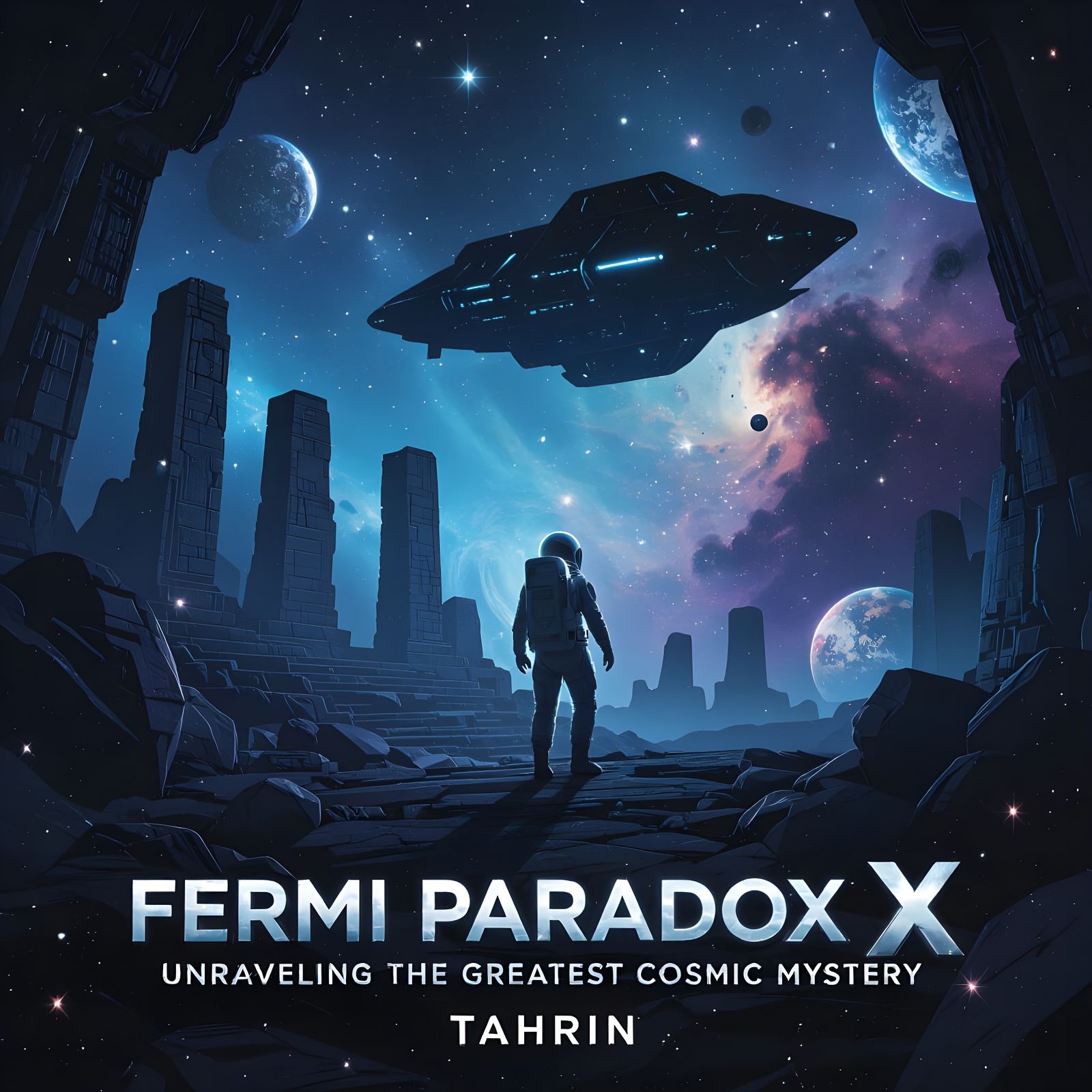 Astronaut Exploring Ancient Ruins on Sci-Fi Book Cover