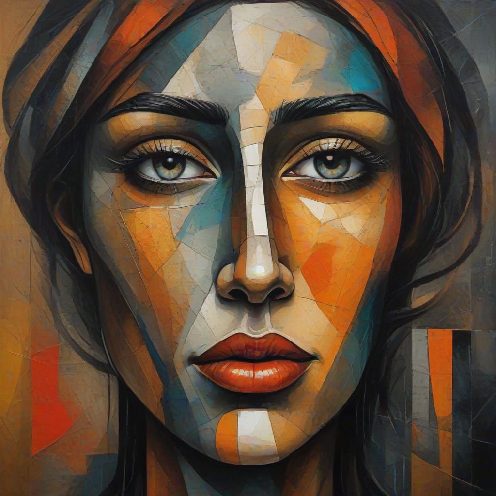 Surreal Cubist Portrait in Geometric Abstraction Style