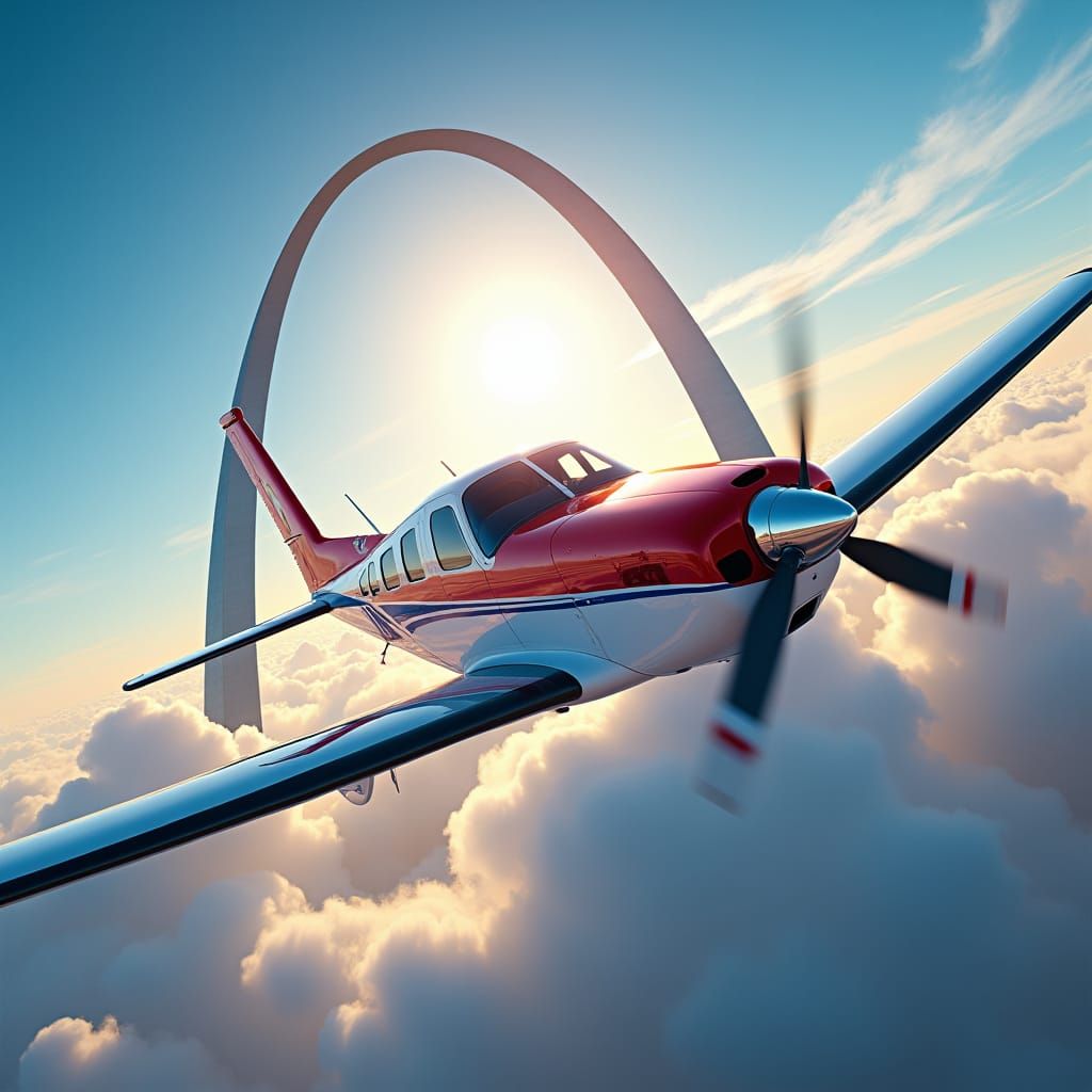 Beechcraft Bonanza Soaring Through St. Louis Arch