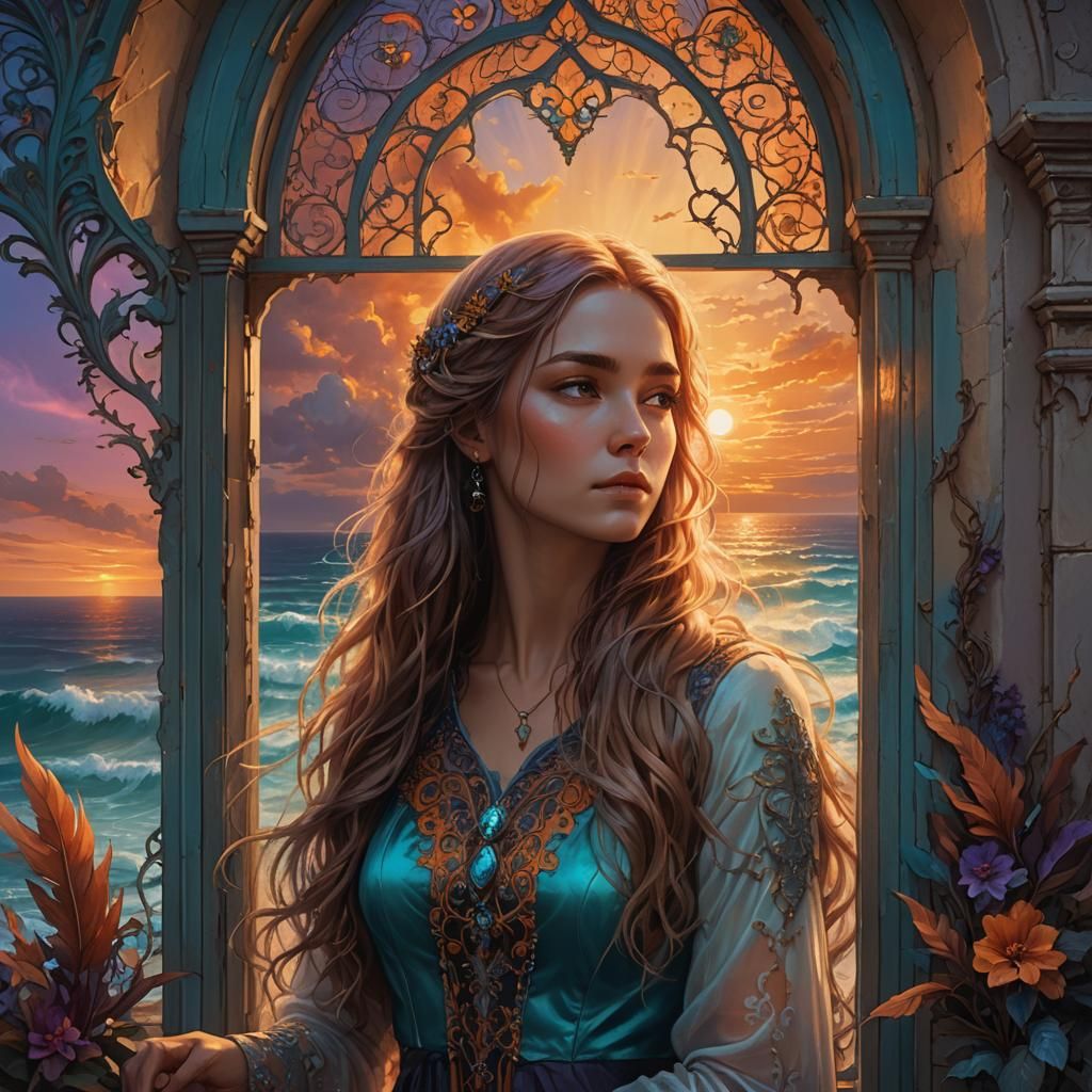 Girl and Sunset: Dreamy Fantasy Concept Art