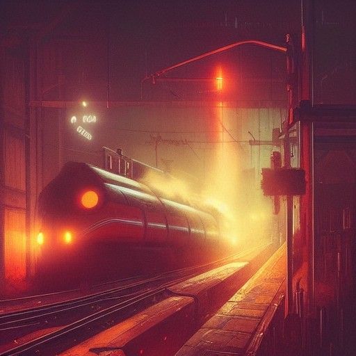 Steampunk Train at Night in Cyberpunk Style