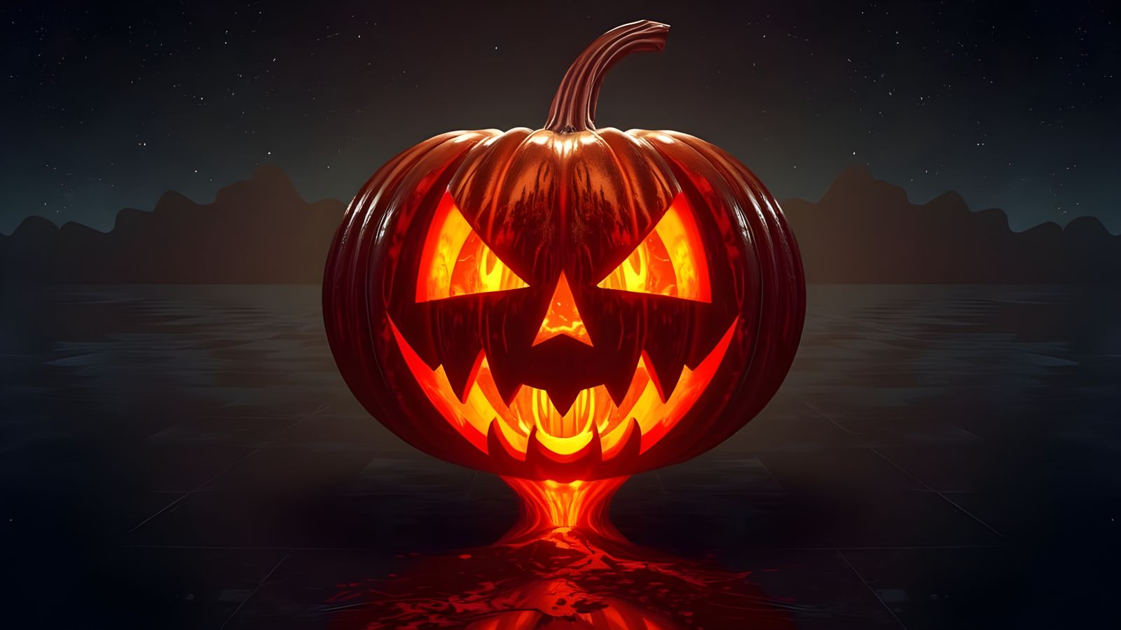 Liquid Metal Pumpkin Tornado in Mirrored Landscape