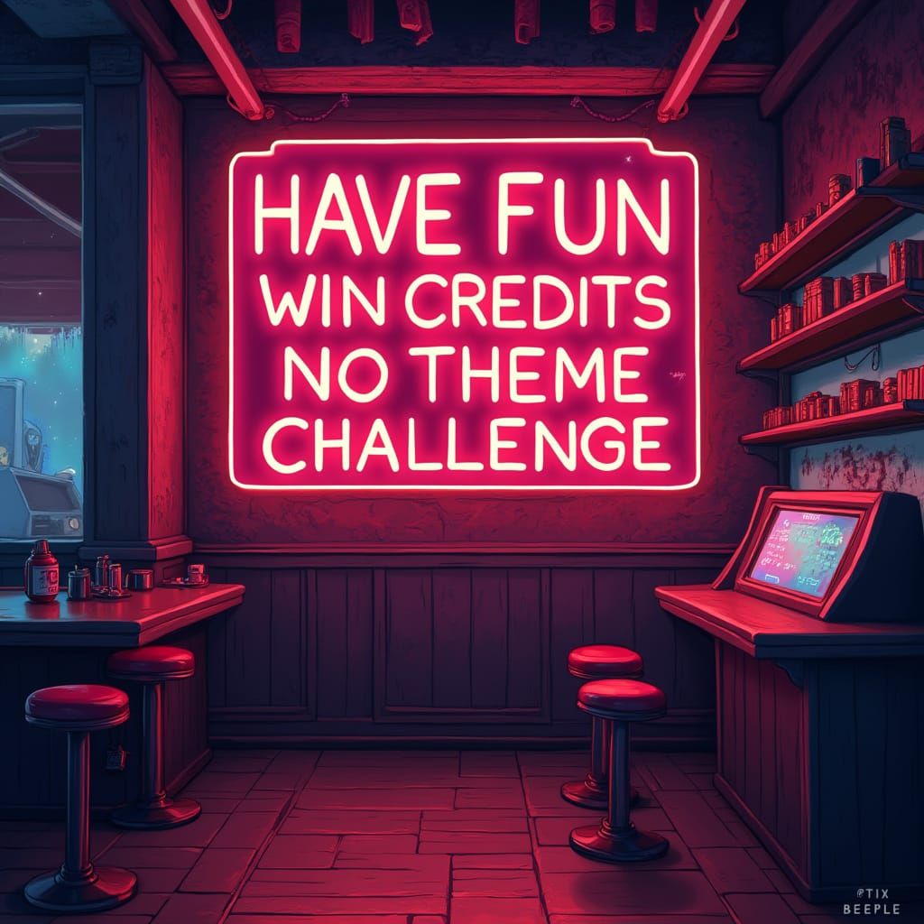 Neon Arcade Sign in Vibrant Digital Painting