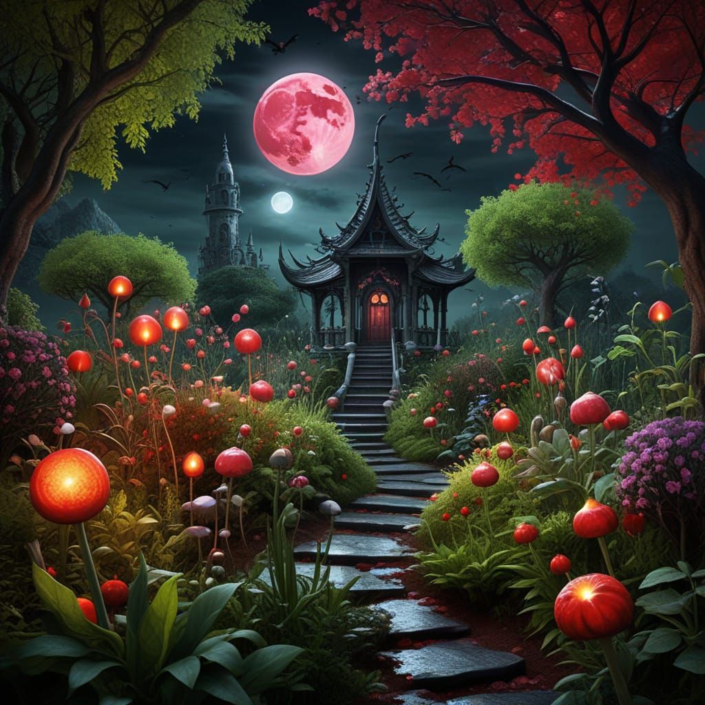 Poisonous Magical Garden Under Blood Moon