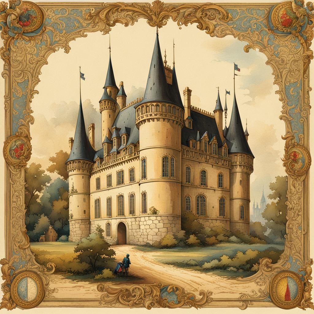 Illuminated Medieval Parchment with Knight and Castle