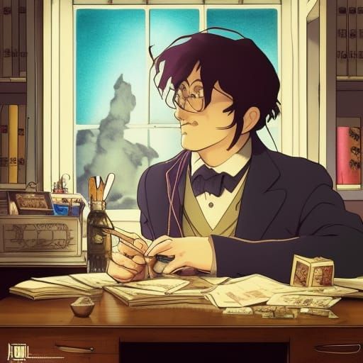 Edwardian Doctor in Cozy Office: Fantasy Concept Art