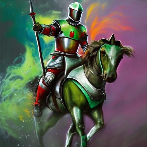 Green Knight on Horse in Graffiti Art Style