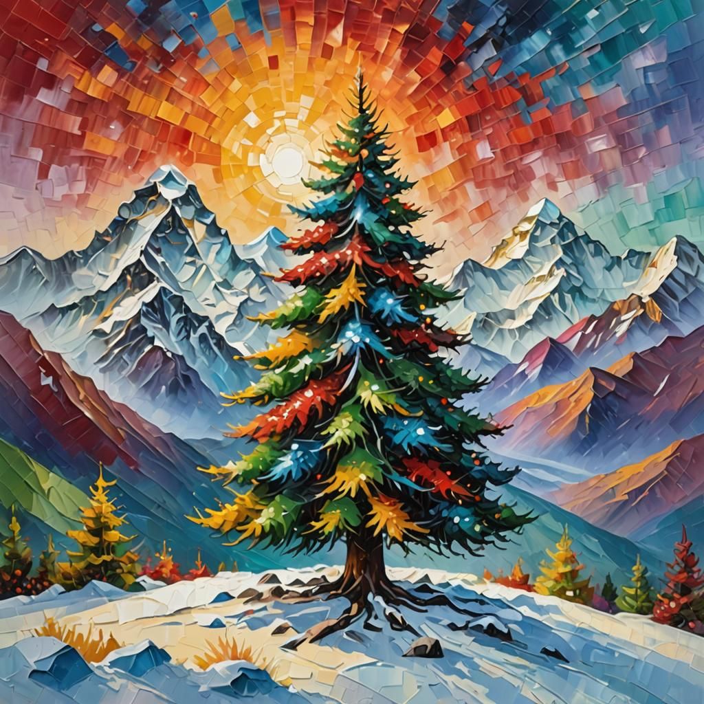 Christmas Tree on Everest: Impasto Oil Painting