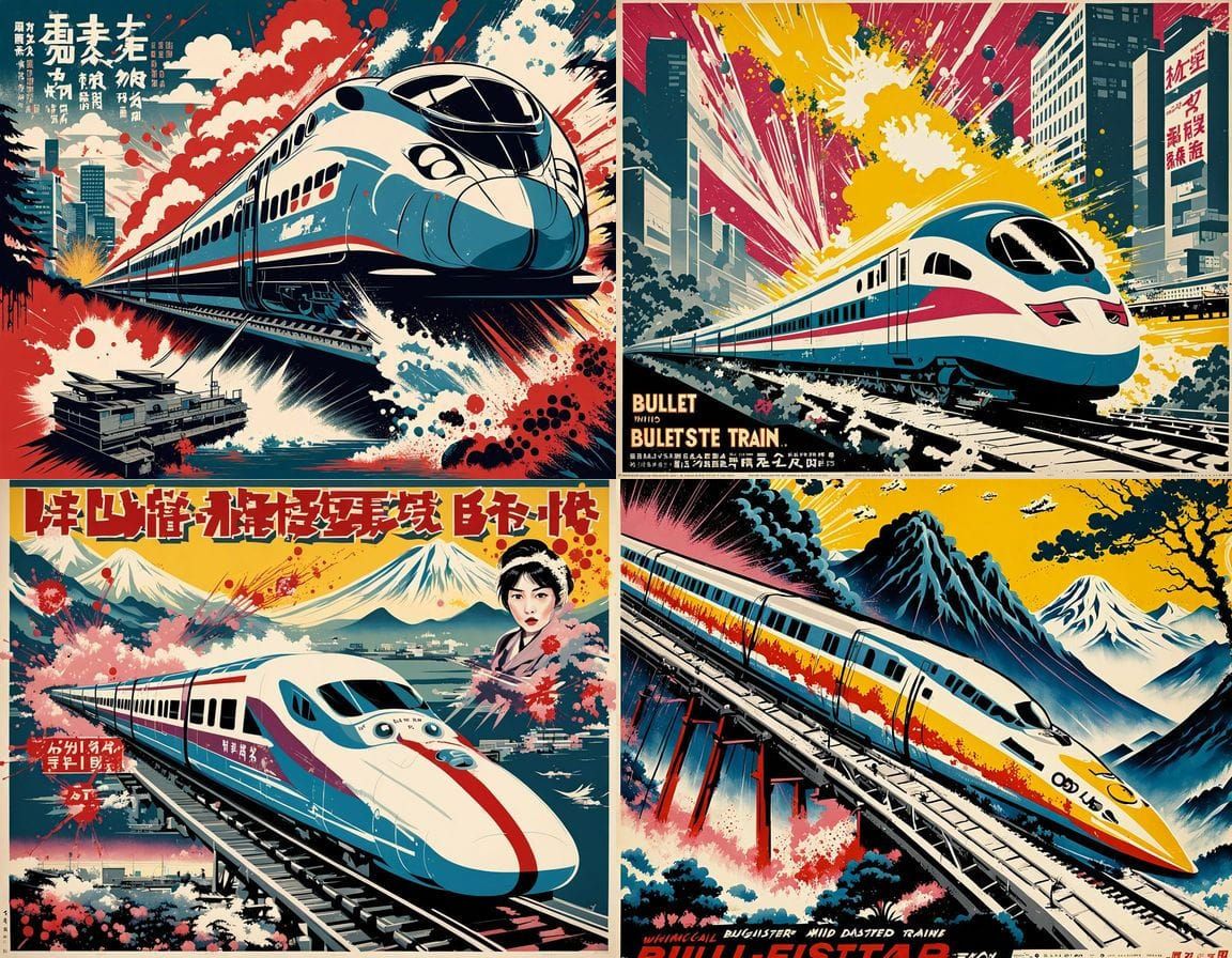 Retro Japanese Blockbuster Movie Poster: Bullet Train Disast...