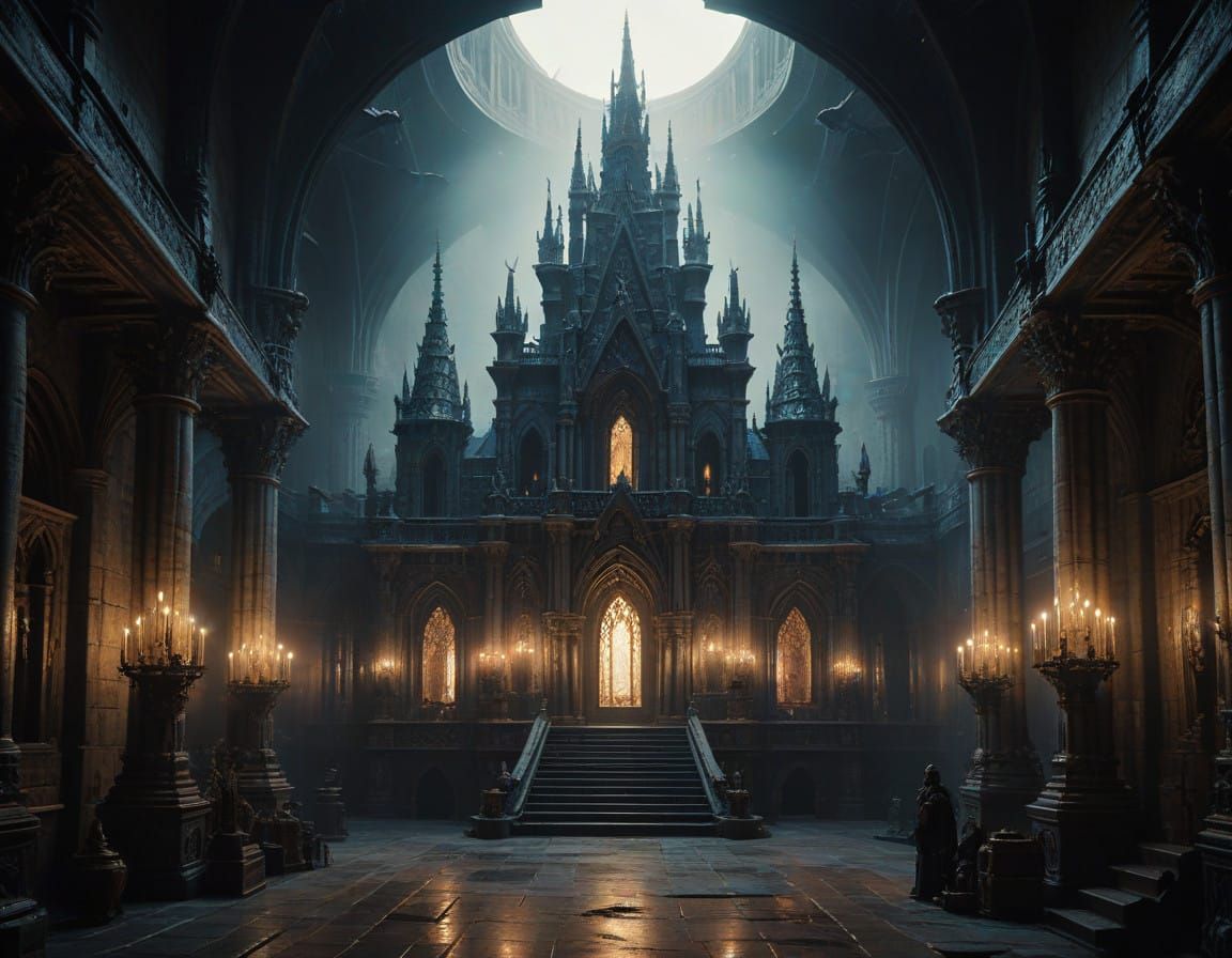 Surreal White Ivory Gothic Castle with Gargoyles and Arcane....