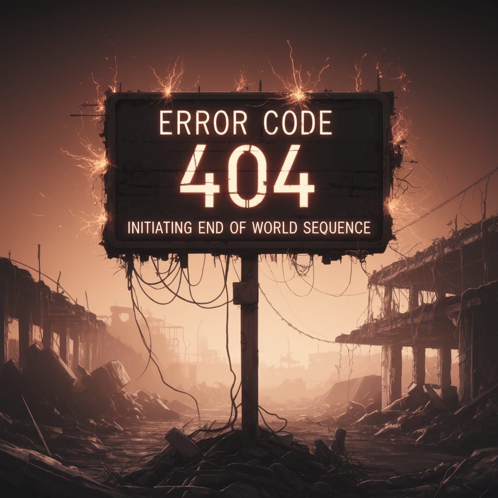 Glitchy Sign in Post-Apocalyptic Ruins with Sparks and Rubbl...