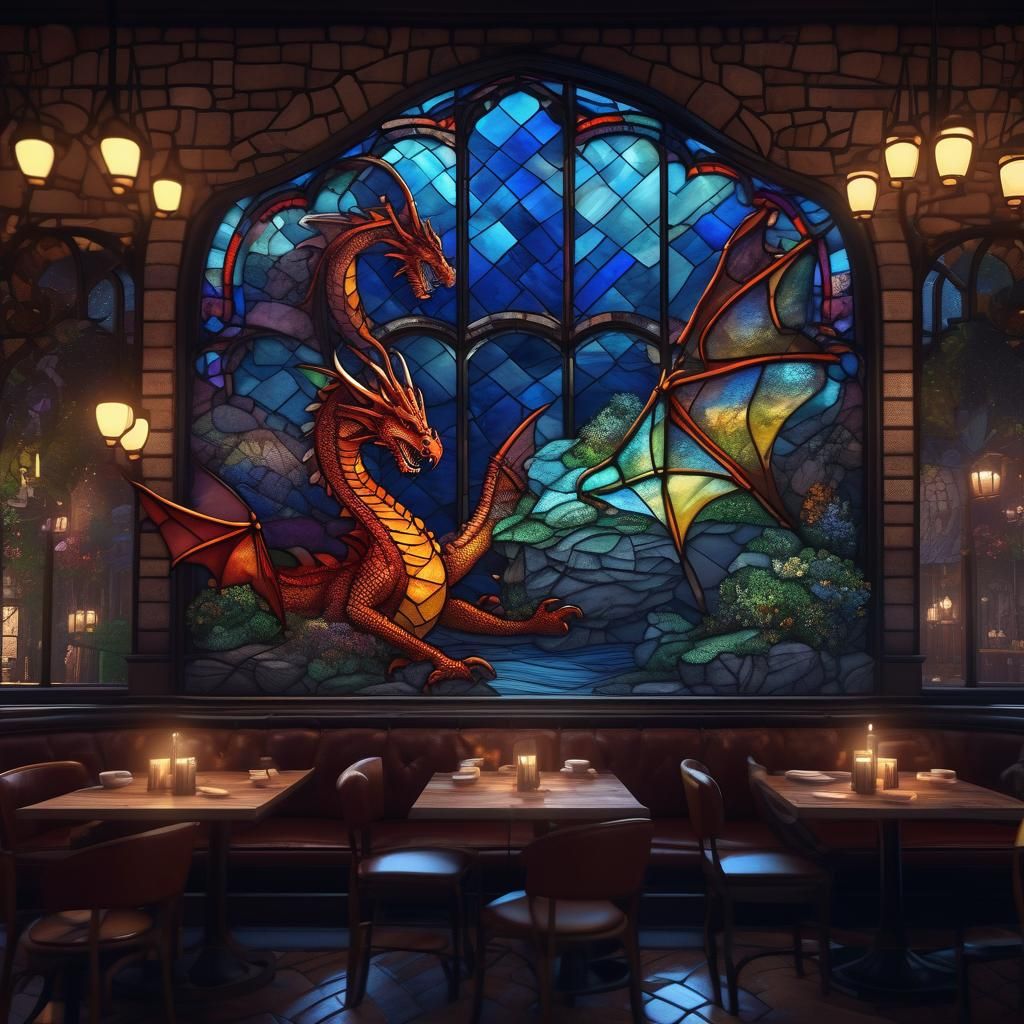 Stained-Glass Night Cafe Dragon Masterpiece