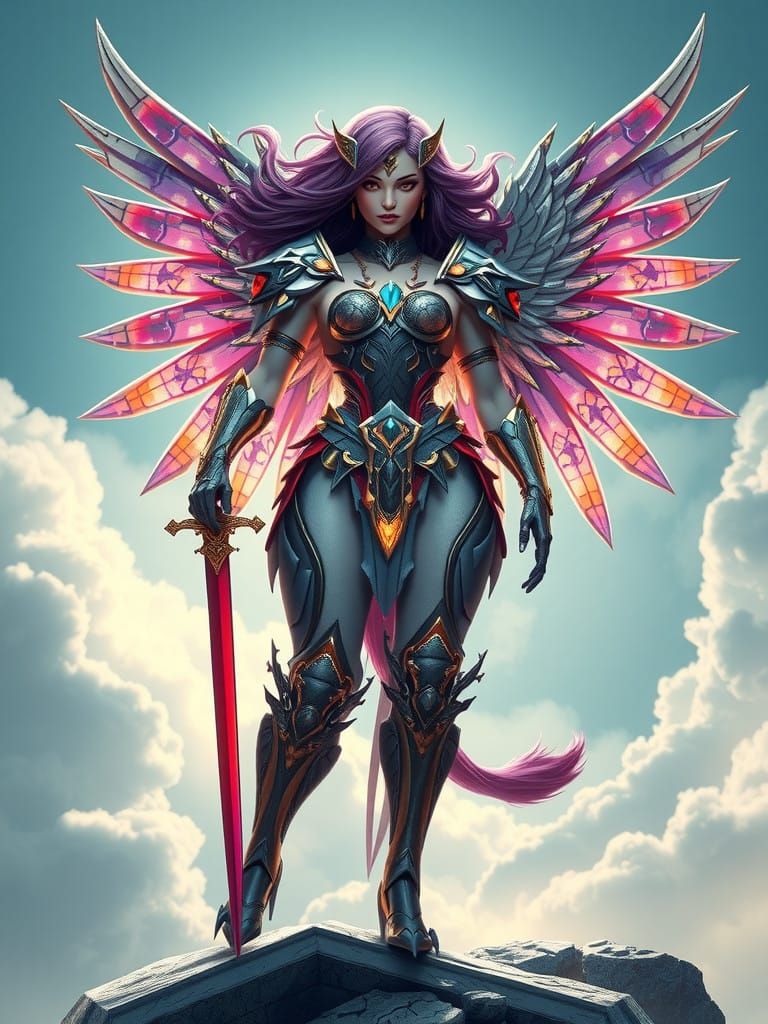 Majestic Angel of Wrath with Shimmering Armor and Luminous S...