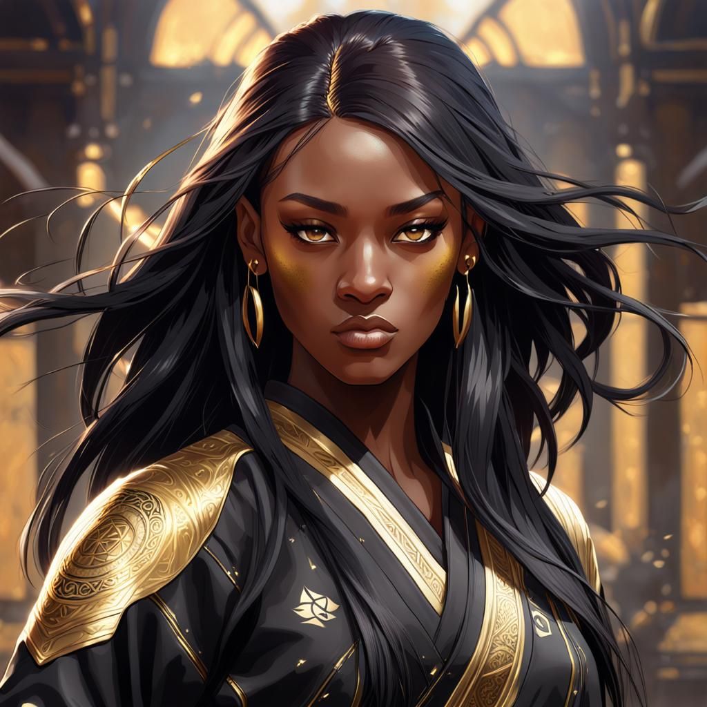 Teenage Girl in Black and Gold Martial Arts Attire