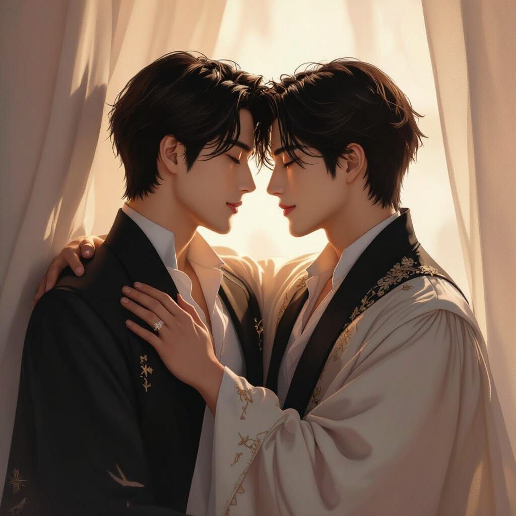 Two Men in Tender Embrace: Romantic Realism Art