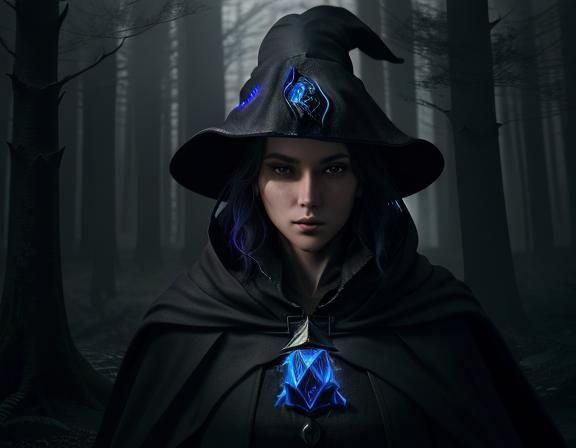 Ethereal Dark Mage in Forest, Hyperrealistic Matte Painting