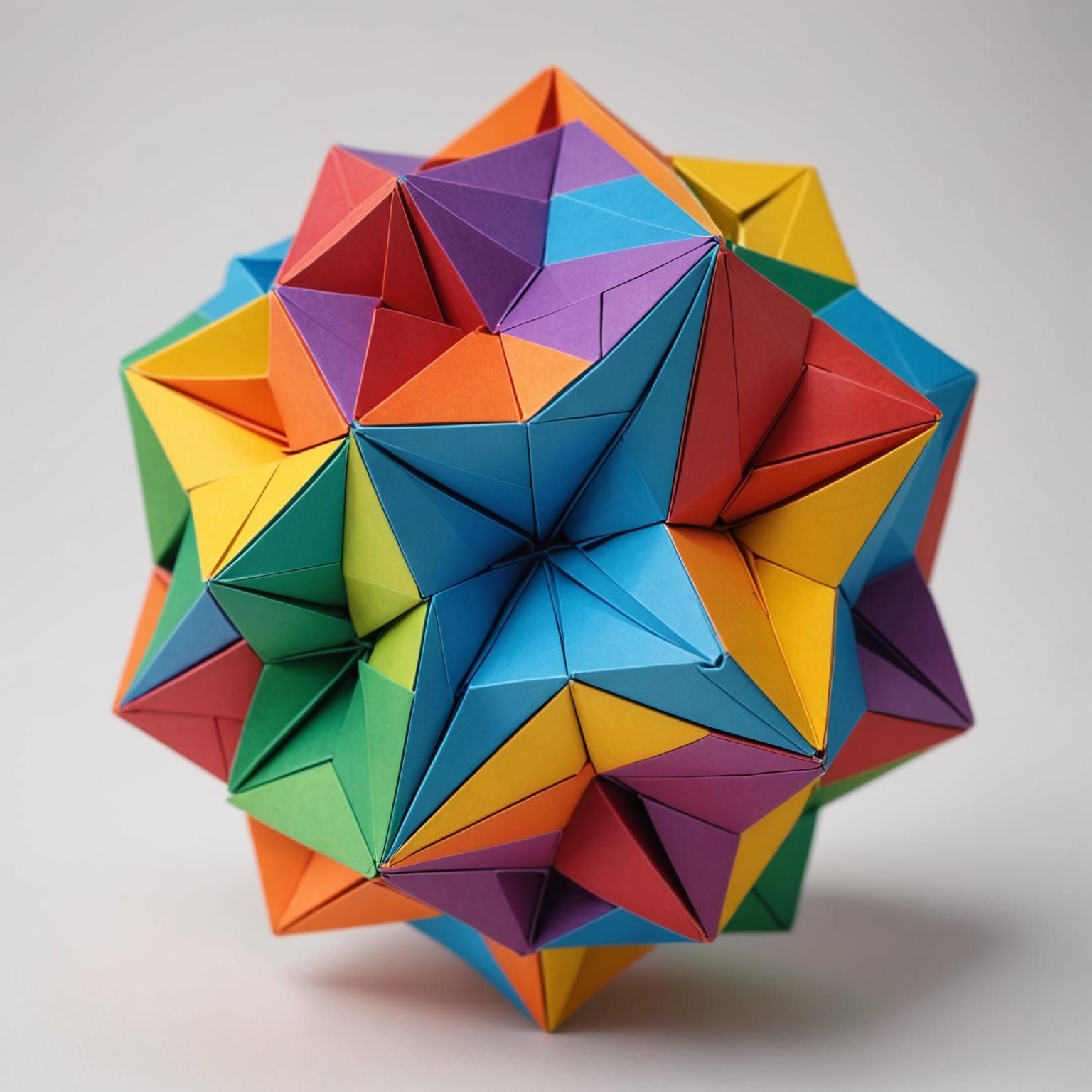 Rainbow Origami Stellated Dodecahedron Paper Sculpture