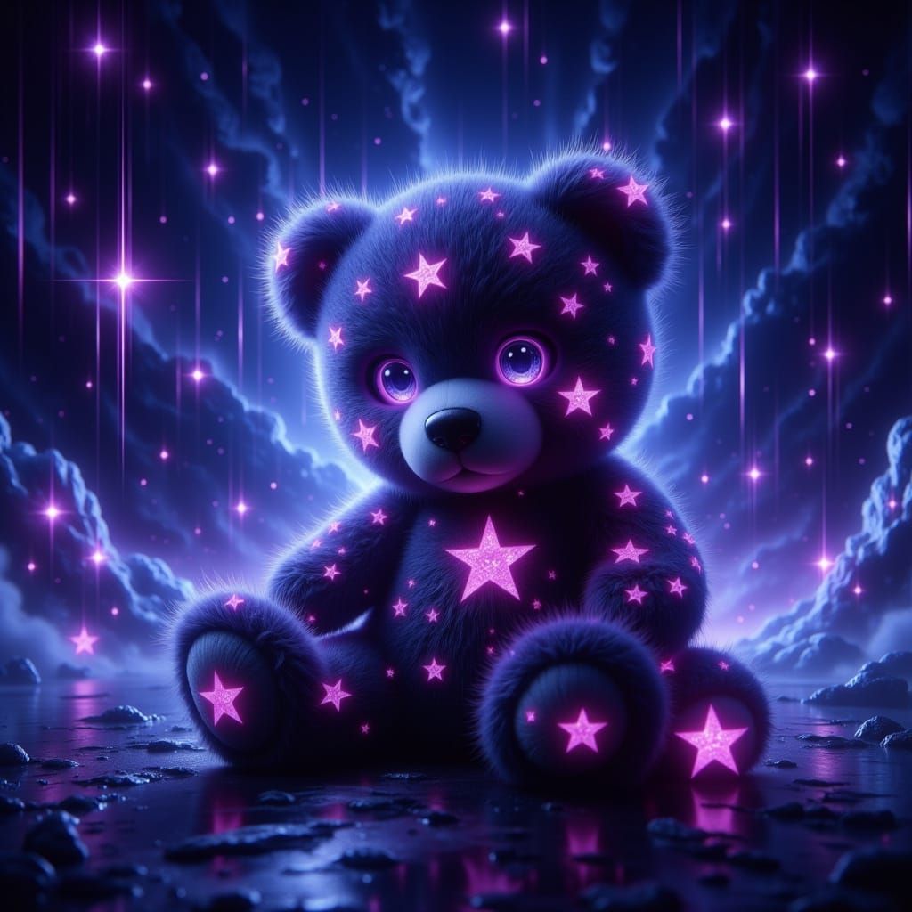 Night Sky Teddy Bear with Glowing Stars