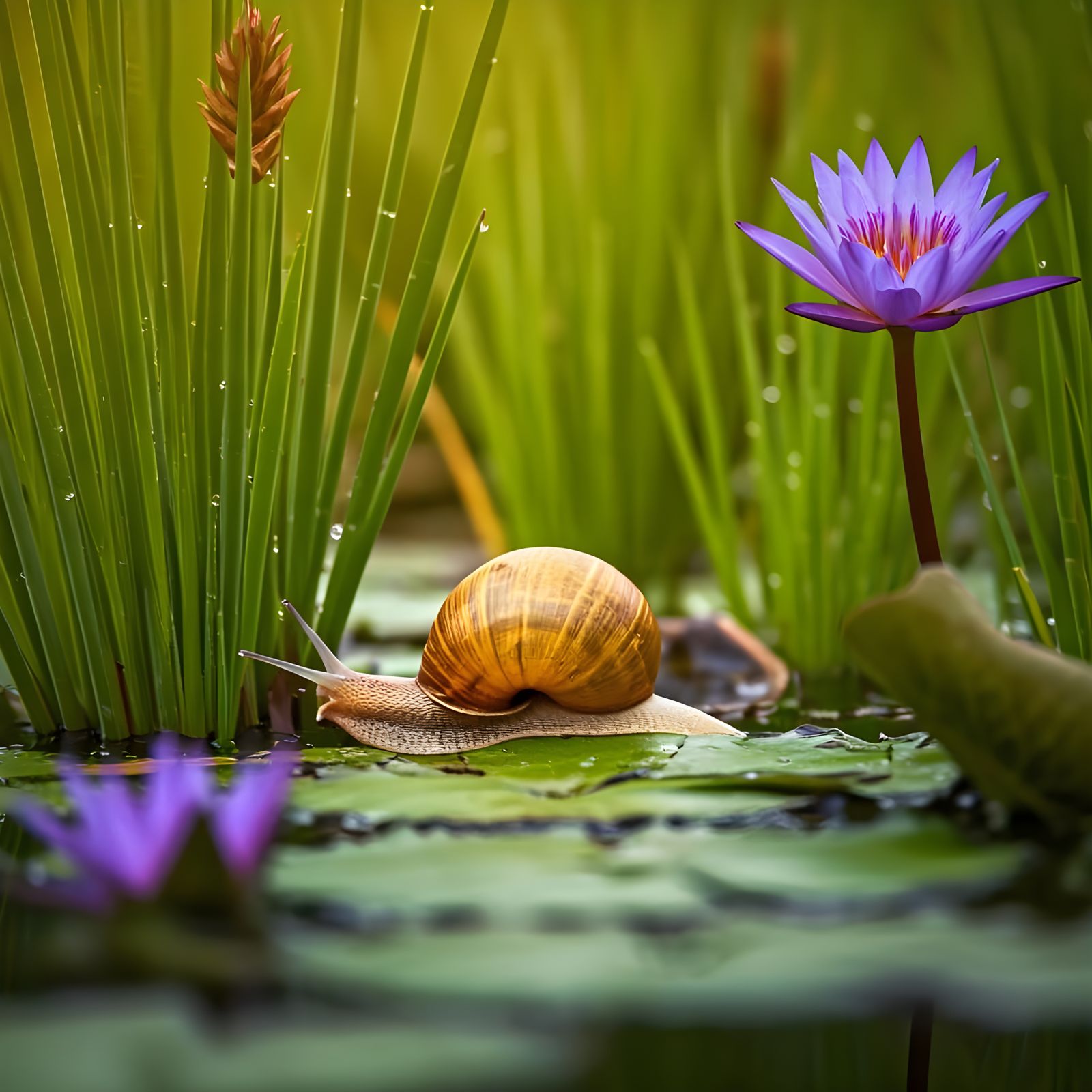 Golden Snail in Lush Swamp Ecosystem