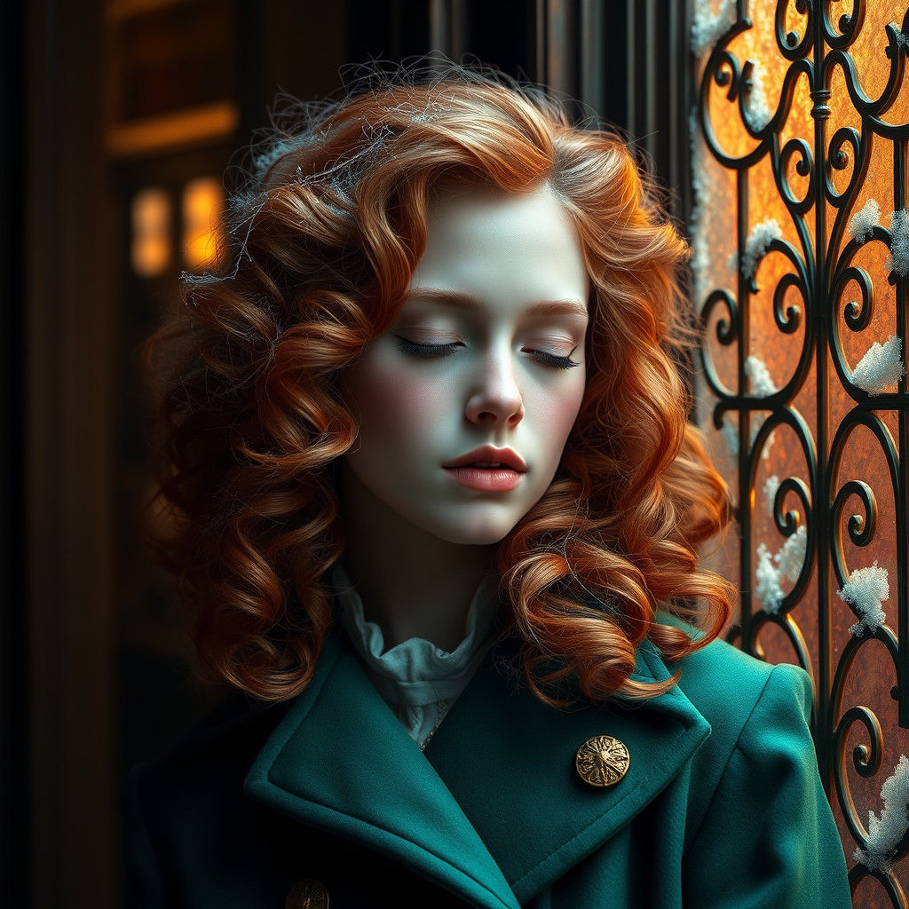 Woman with Red Hair in Hyperrealistic Art Nouveau Style