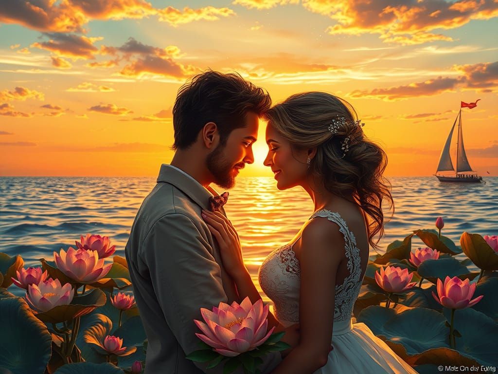 Romantic Couple's Seaside Embrace at Sunset