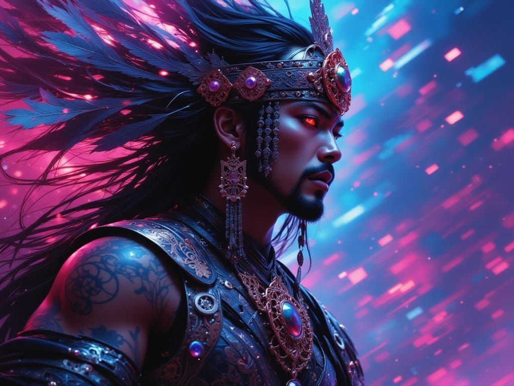 Cyber Neon Haka Dance in Cyberpunk Style