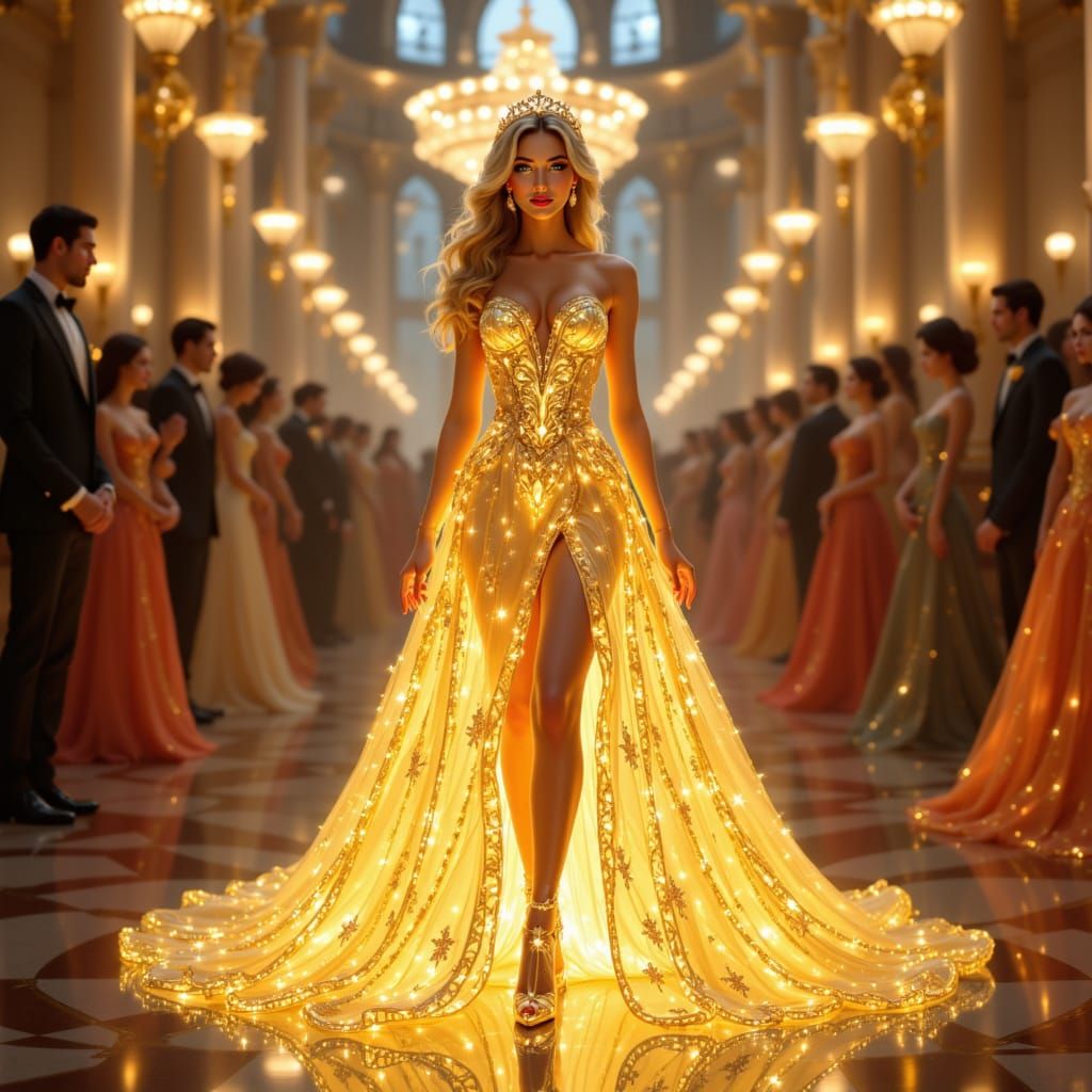Hyperrealistic Cinderella in Glowing Ballroom Gown