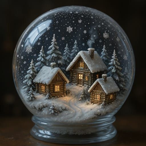 Miniature Snow Village in Glass Globe