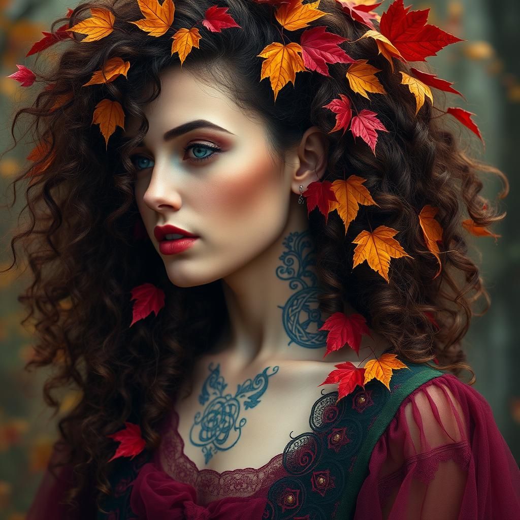 Autumn Woman with Celtic Tattoos, Matte Painting