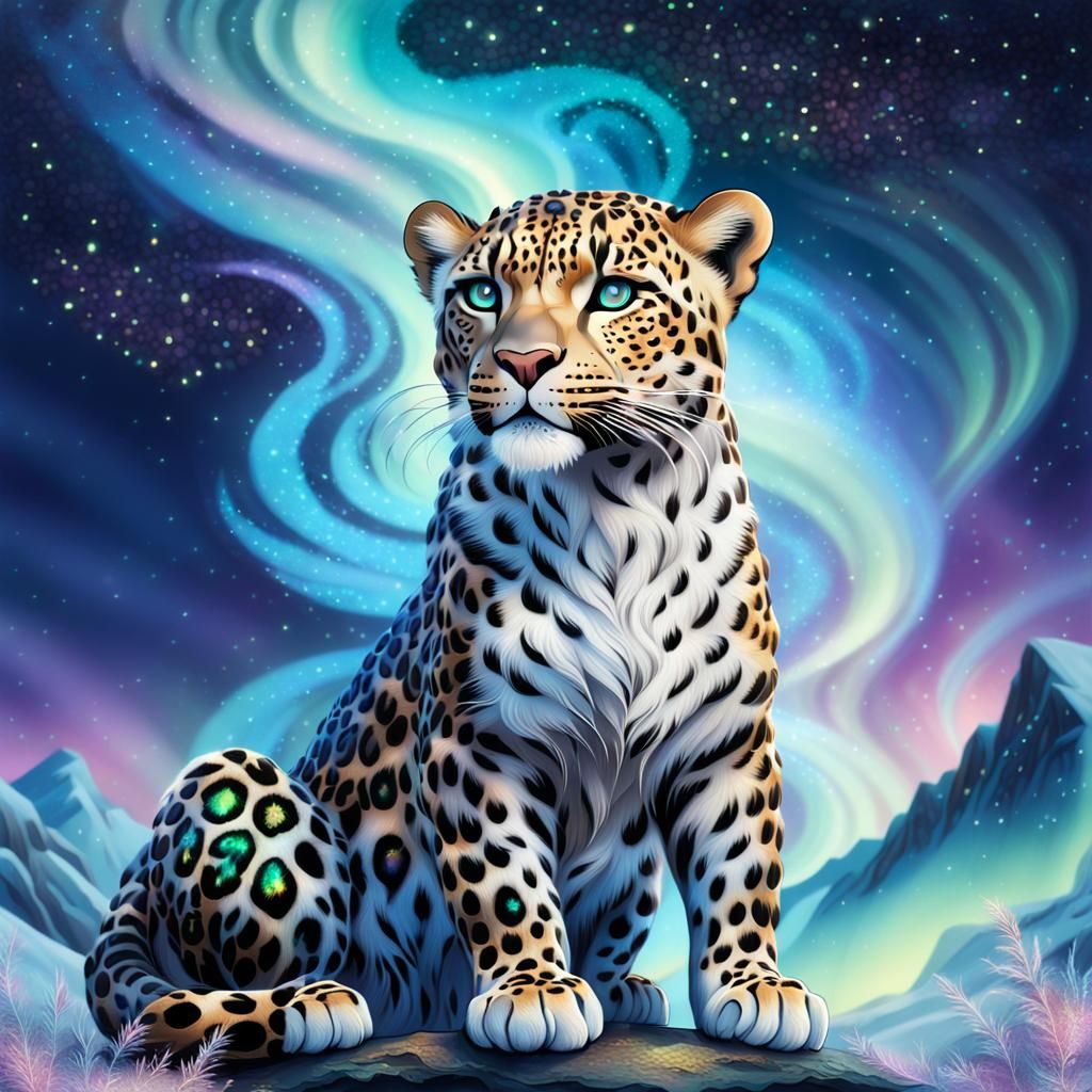 Iridescent Leopard with Ethereal Glow in 3D Fantasy Style